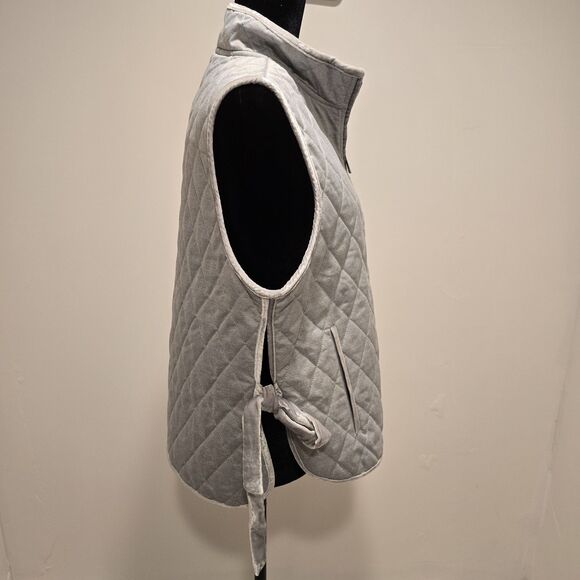 Banana Republic Vest Quilted Velvet Trim Large Womens Gray Outerwear Fall Preppy - Picture 5 of 11